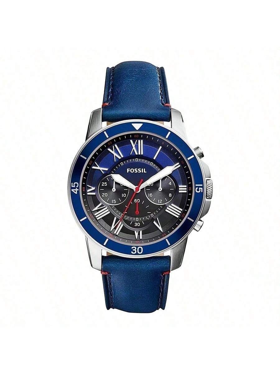 Мужские часы Fossil FS5373 Хронограф, Синий кожаный ремешок синий