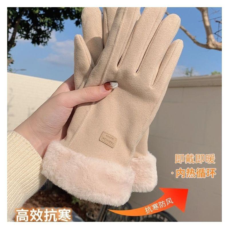 Warm gloves Women's cycling fleece thickened go out anti-splashing cute Korean version gloves