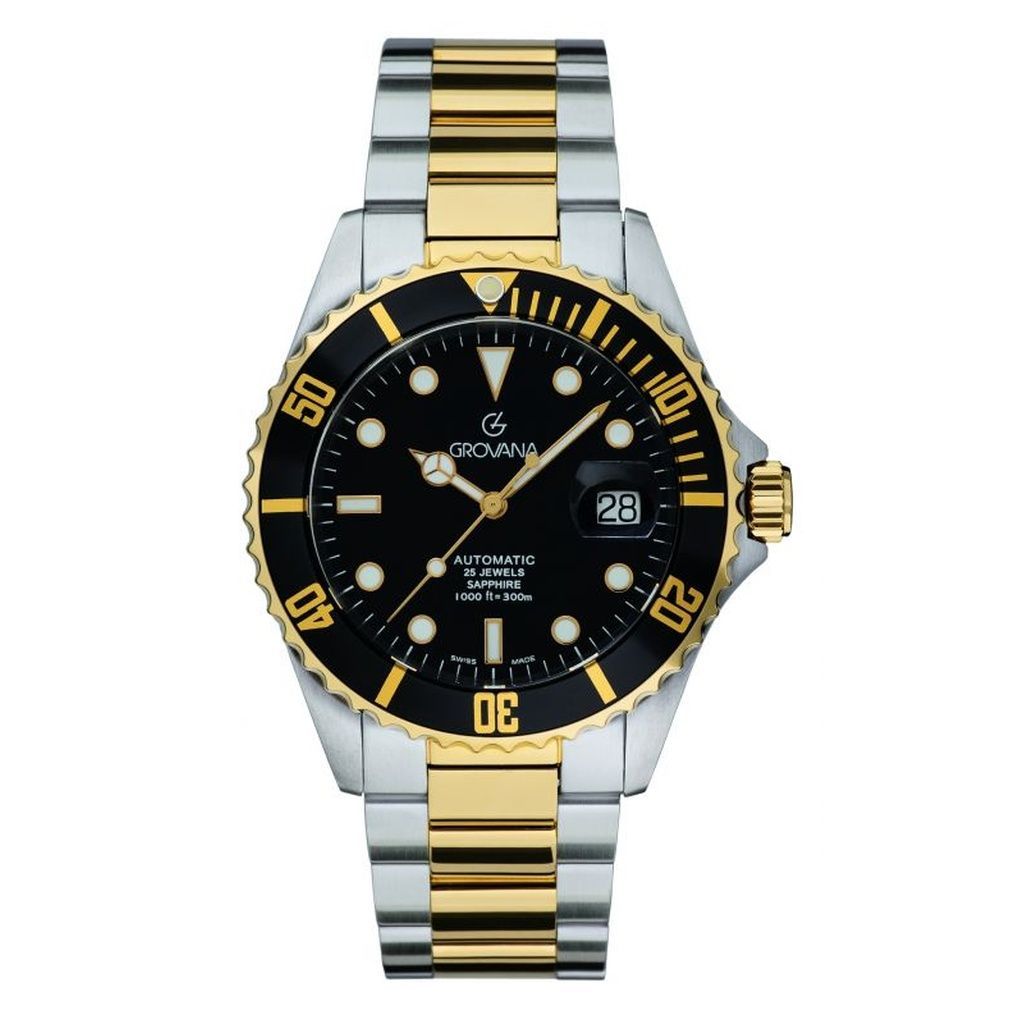 Grovana Key West Two Tone Stainless Steel Black Dial Automatic Diver's 1571.2147 300M Men's Watch