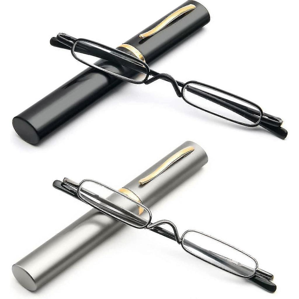 Mini Reading Glasses For Women Men 2 Pack Compact Small Pocket Metal Readers With Portable Case - Pjun
