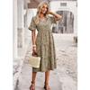 V-neck Short Sleeve Floral Printed Dress Summer Fashion Elegant Loose Long A-line Party Dresses Casual Bohemian Beach Slim Fit Elegant Clothing