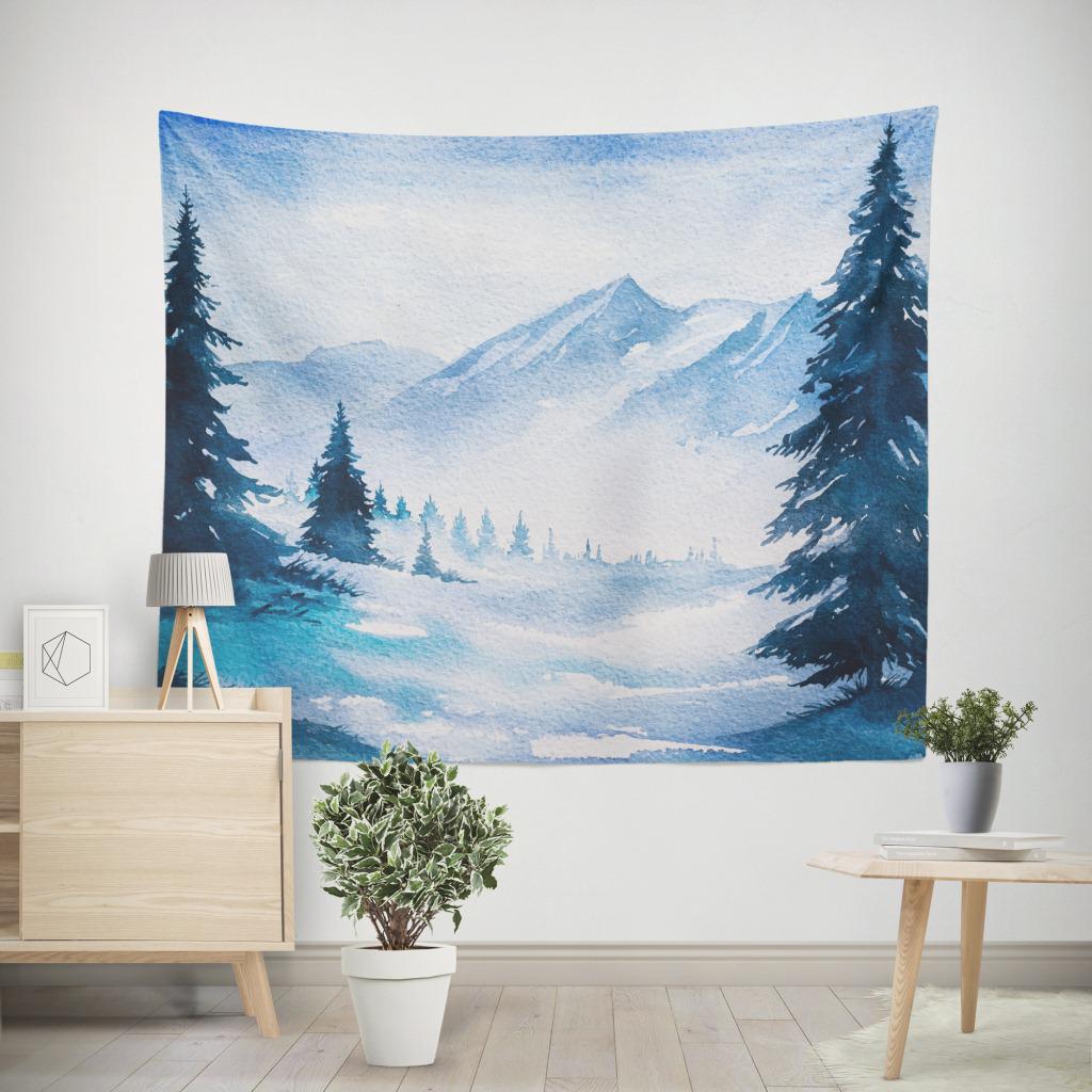 Arazzo con paesaggio a inchiostro cinese, appeso a parete, decorazioni per la casa, tende diffuse, coperte di stoffa, tramonto, vista sulla spiaggia, poster gigante in stoffa