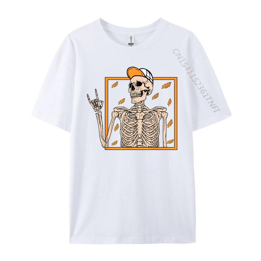 Vintage Halloween Skeleton Rock On Hand Skeleton Unisex Boys Street Wear T Shirt Camisetas De Hombre Man Tops Tees Graphic