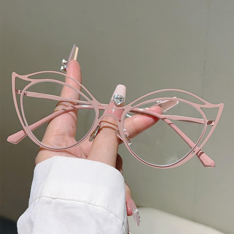 Hollowed Rim Cat Eye Glasses Women Stylish Blue Light Blocking Eyewear Trendy Luxury Brand Design Decor Optical Frames