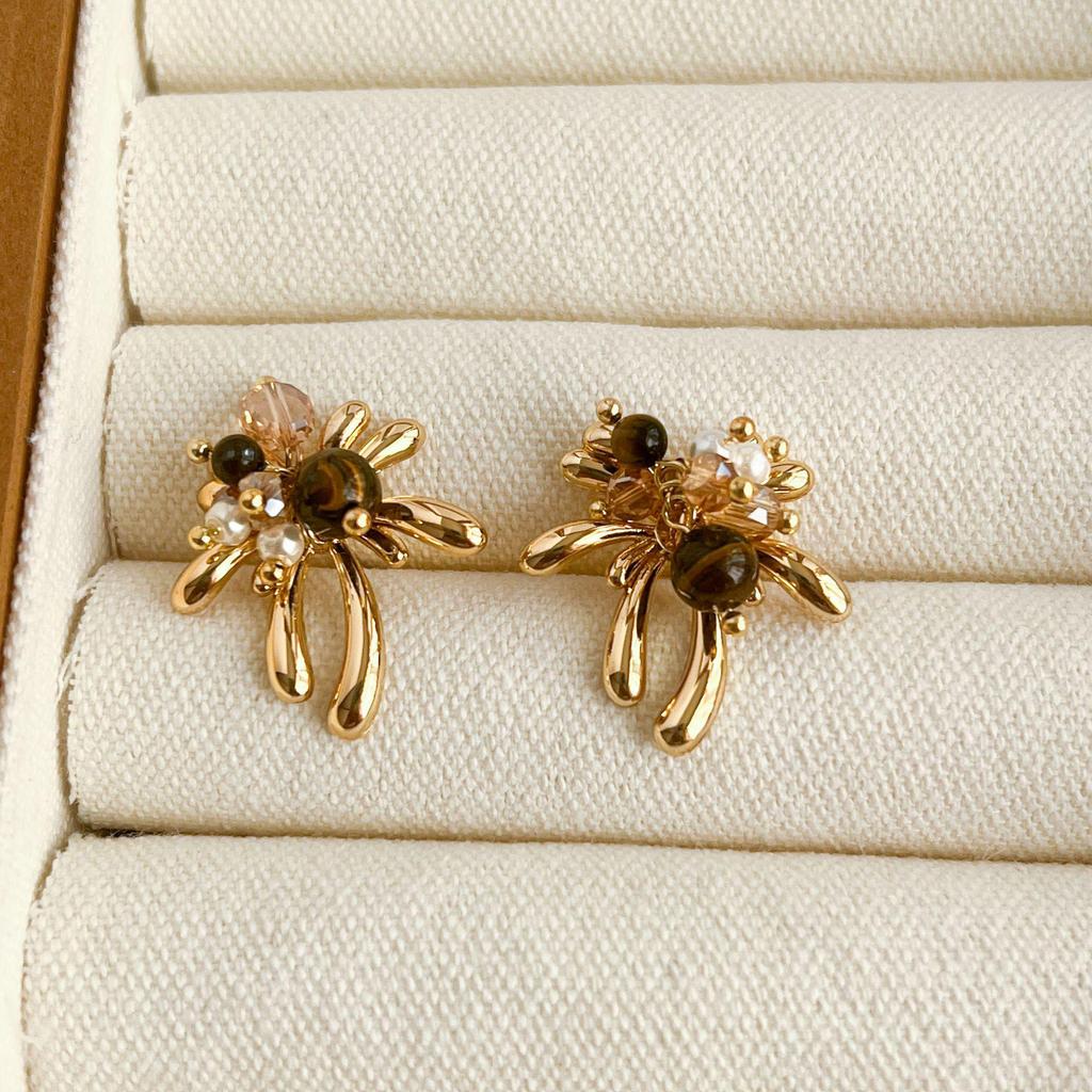 Golden Fireworks Tiger Eye Stud Earrings - Unique, Cool Style with High-End Luxury Feel