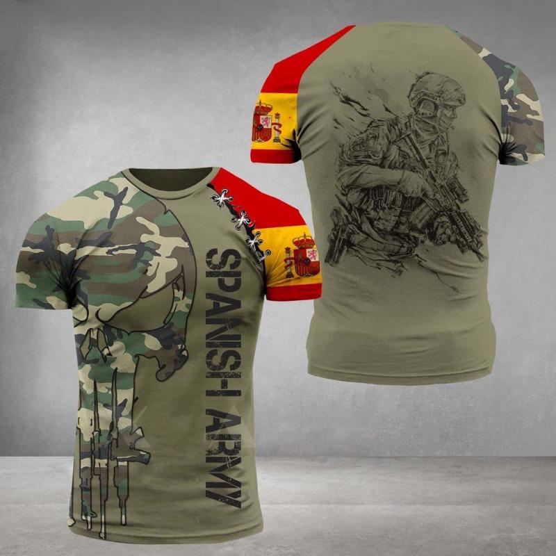 Bandiera Spagnola Uniforme Militare Veterano Camouflage Sport 3D Asciugatura Rapida Traspirante Maglietta da Uomo per Caccia all'Aperto Fitness Manica Corta