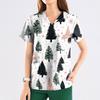 Women's Fashion Printed Short Sleeve V Neck Pattern Tops Pocket Working T-shirts