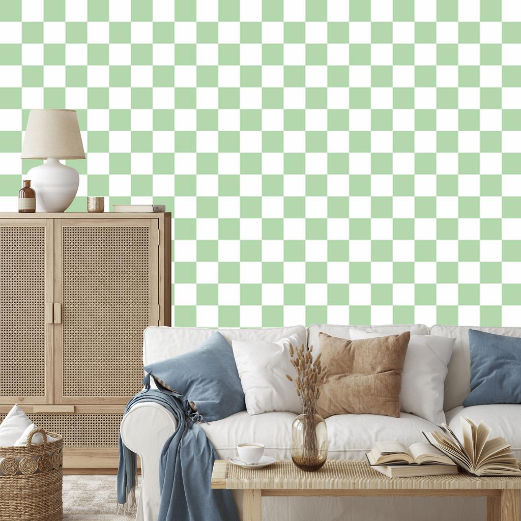 Checkerboard Wallpaper White and Mint for Living Room and Bedroom 50x1000