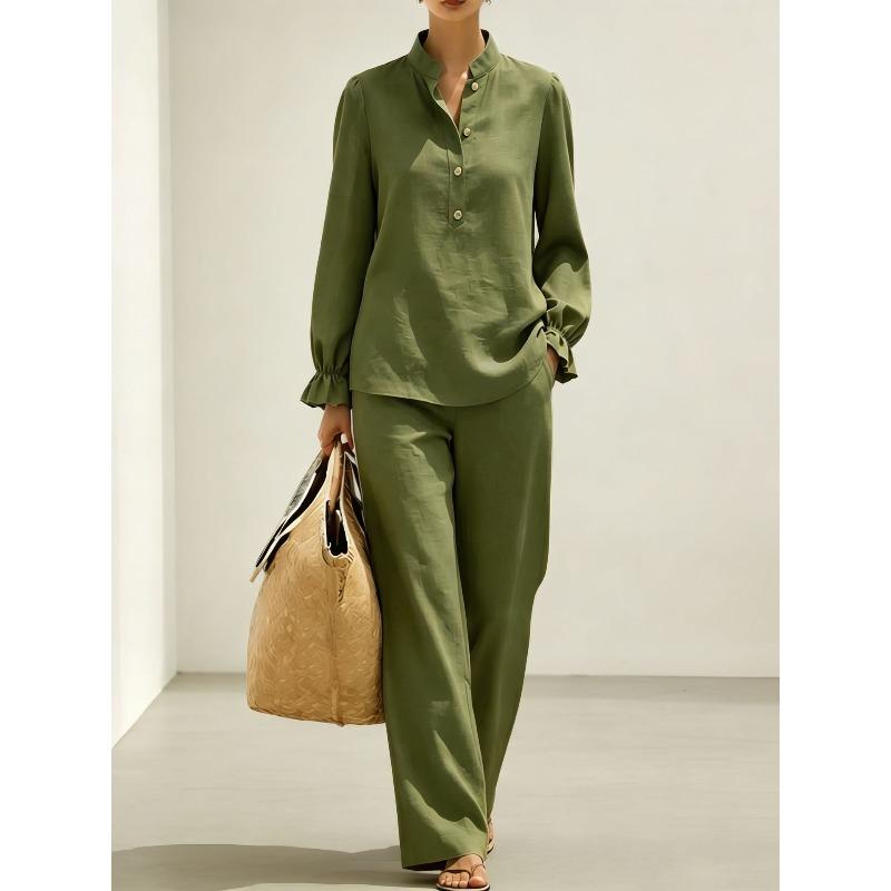 TIFICY Women's Fashion Casual Spring Autumn Solid Color Print Long Sleeve Stand-Neck Trousers Pants Suits