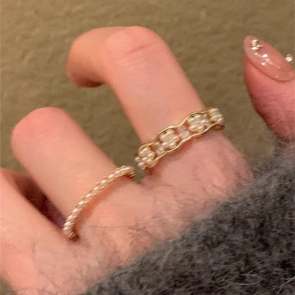 Gentle Sweet Flower Zircon Pearl Stacked Ring Female Ring 2025 Tide