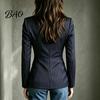 Women Slim Fit Blazer Stand Collar Striped Blazer, Single-Breasted Casual Jacket Blouse Top, Office Business Outerwear Slimming Waist Coat