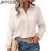 Women's Spring/Autumn Solid-Colour Casual Loose-Fit Long-Sleeved Linen Shirt