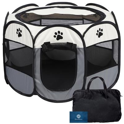 HinaHima Foldable Pet Playpen with Storage Bag, No Assembly Required, for Cats and Dogs, 74cm Wide X 43cm High (M, Gray)