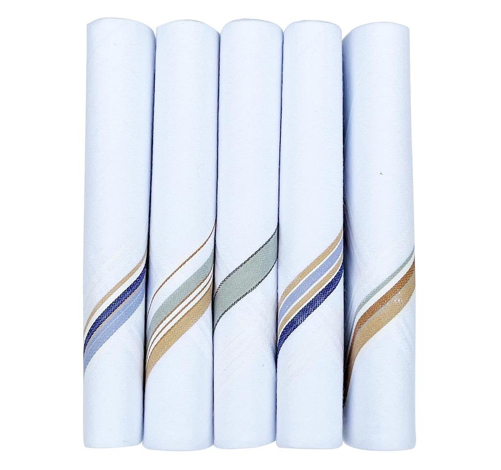 Caruso Italy Men's Premium 100% Pure Cotton Handkerchiefs with Base Color Border - 5-Pack, One Size Fits Most, White