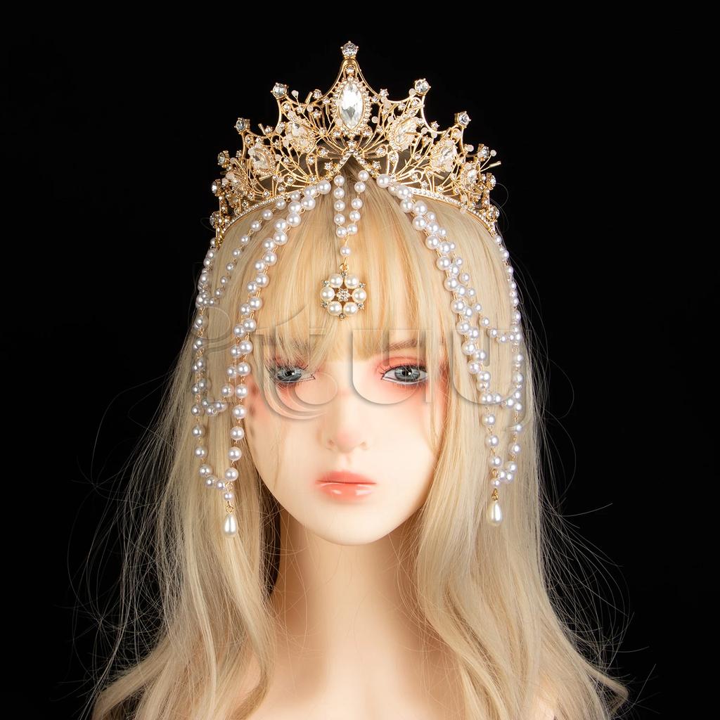 Lolita Corona Aureola Solare Fascia per Capelli Catena di Perline con Nappe Ali d'Angelo Fascia con Spine di Rosa Gotico Vintage Diadema Mary Barocco Copricapo