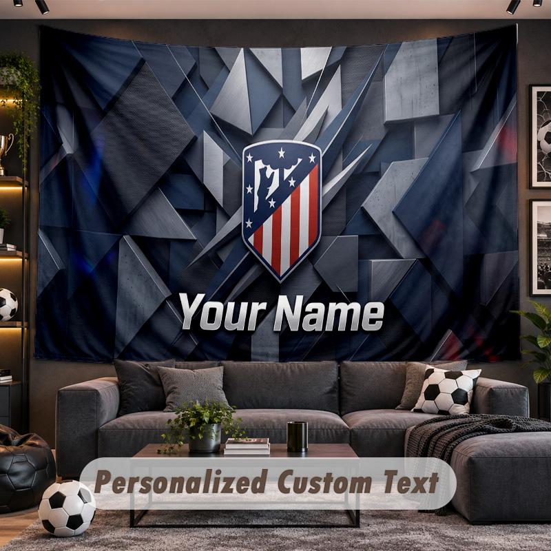 Atletico Madrid FC Personalized Tapestry Support Custom Name, Wall Art Home Decoration