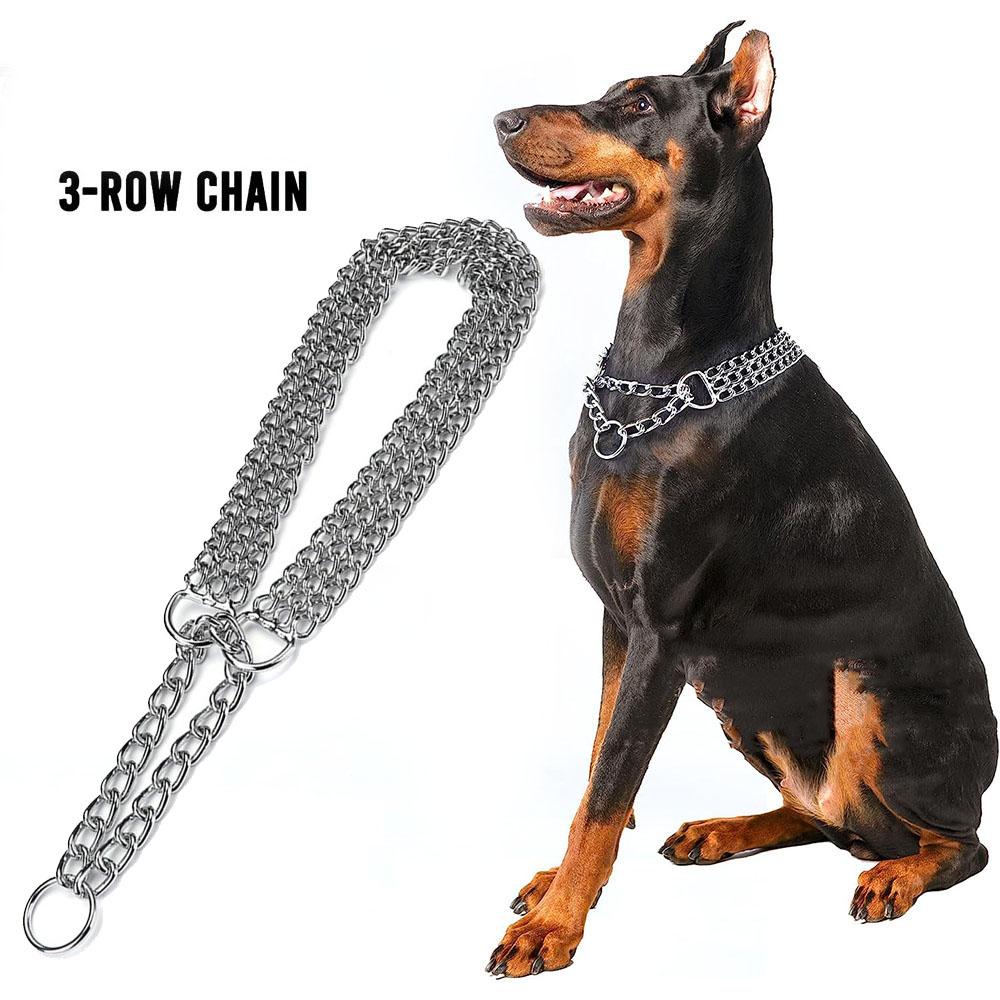 

Дрессировочный ошейник-мартингейл с тремя рядами цепей для собак, регулируемый хромированный ошейник-цепочка для собак, не тянет, для больших и маленьких собак S 45cm(2.0mm) -3 row серебряный