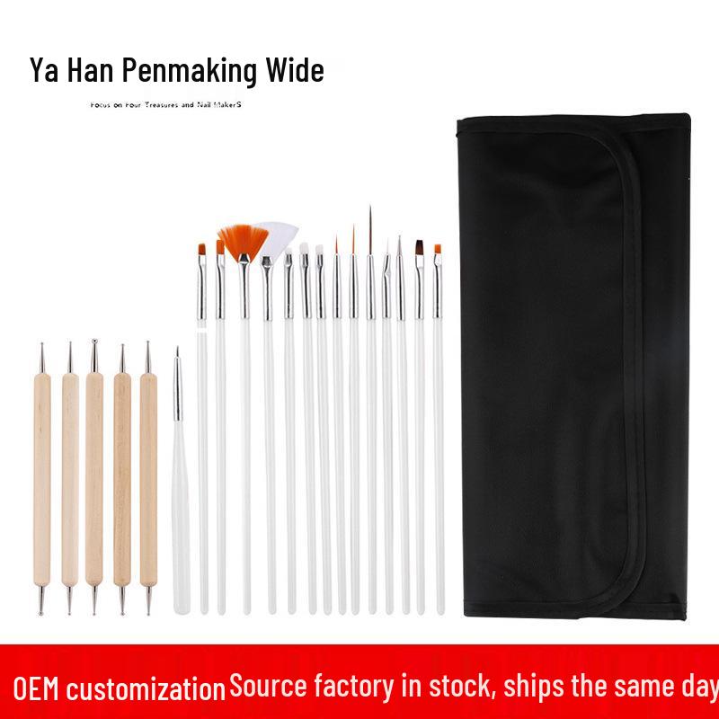 

Набор кистей для ногтей: 20 шт. для рисования, живописи, точечной росписи и страз с сумкой для переноски чёрный