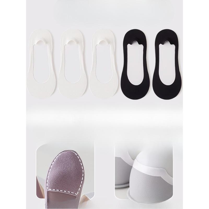 5 Pairs of Female Summer Thin Foot Protector Cotton Pad Non Slip with Ice Silk Shallow Mouth Invisible Socks