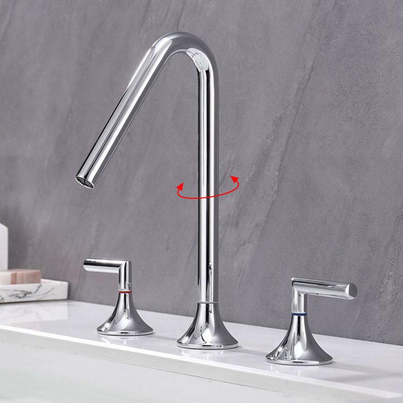 Brass Widespre Bathroom Basin Faucet Gun Grey/Brushed Gold/Rose Gold Double Handle Triple Hole Bathroom Hot And Cold Sink Faucet