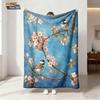 1Pc Chinese Style Flower Bird Print Flannel Blanket Multi Size Living Room Sofa Nap And Leisure Blanket Soft Machine Washable