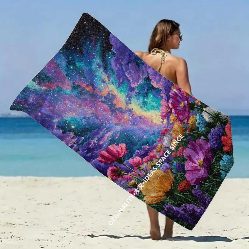 Galaxy Floral Print Beach Towel Patterned Sunscreen And Windproof Suitable For Swimming Pool Camping Travel