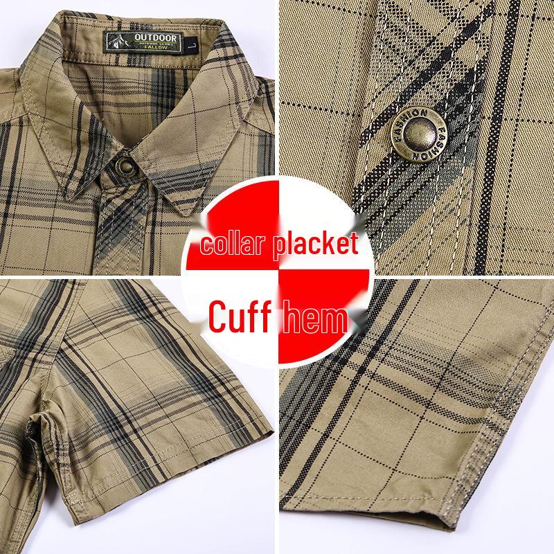 2023 Summer Men's Plus Size Cotton Short Sleeve Plaid Shirt - Loose, Casual, for Middle-Aged & Young
