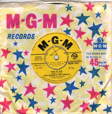 7inch Record ERIC BURDON & THE ANIMALS - Ring Of Fire MGM1461 MGM Records 1969 UK Rock Used