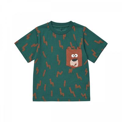 Stella Mccartney Tt8p71 Z1394 719ma T-shirt Enfant à Manches Courtes avec Poche de Poitrine Ours en Peluche Imprimé Éclair