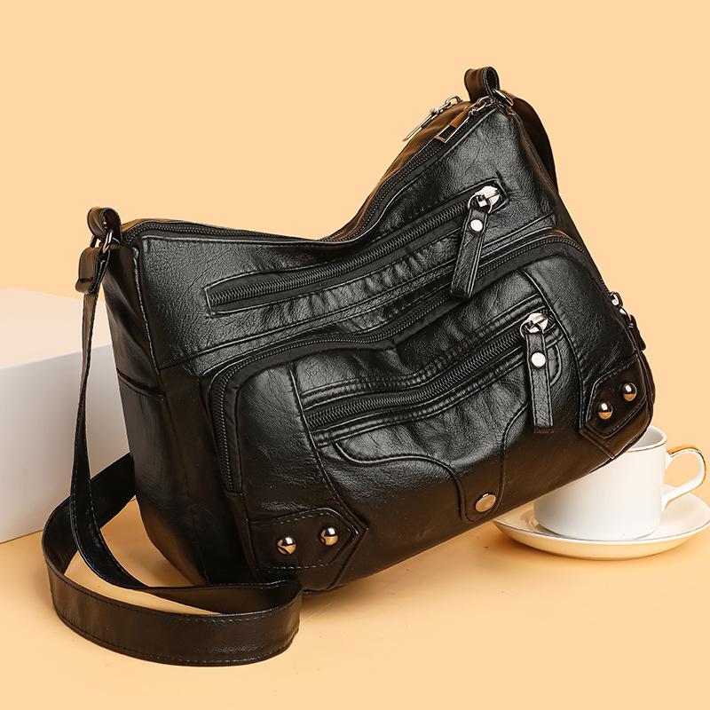 Vintage-Umhängetasche mit großer Kapazität, lässige schräge Tasche, PU-weiches Leder, Muttertasche mittleren Alters