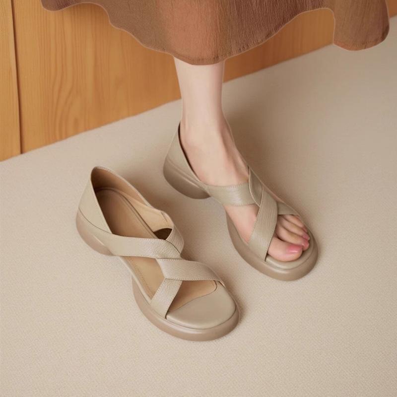 

Сандалии на толстом каблуке с текстурой круглой головки, темпераментные, новая мягкая кожа, удобные сандалии 35 абрикосовый