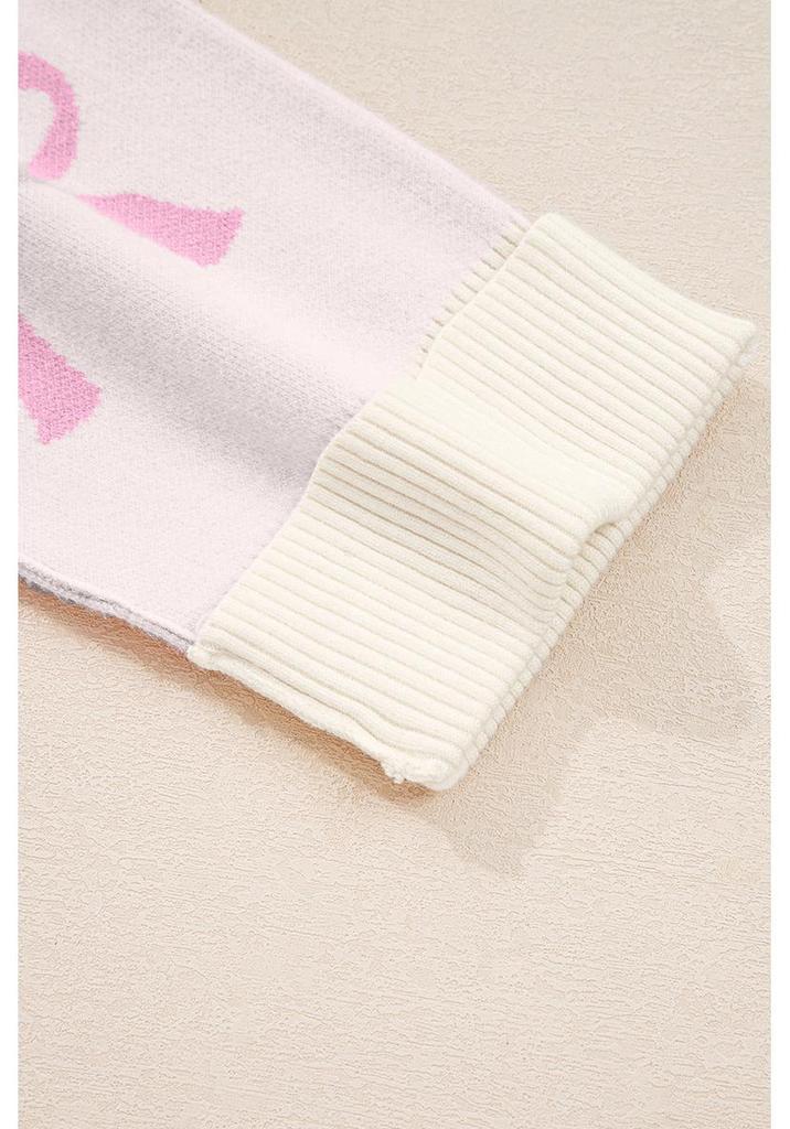 2025 Autumn/Winter Women's European & American Sweet Style Bow Print Soft Knitted Sweater