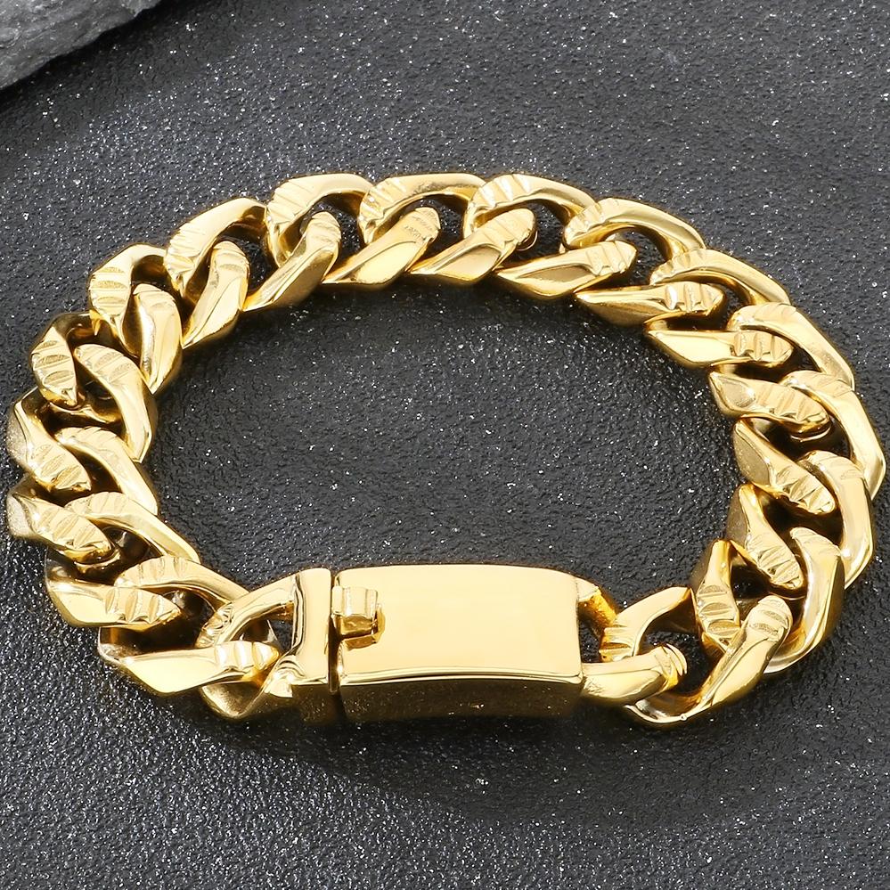 Men's Hip Hop Stainless Steel Cuban Link Bracelets Classic 16MM Width Vacuum Plated Chunky Chain Bracelet for Man Never Fade