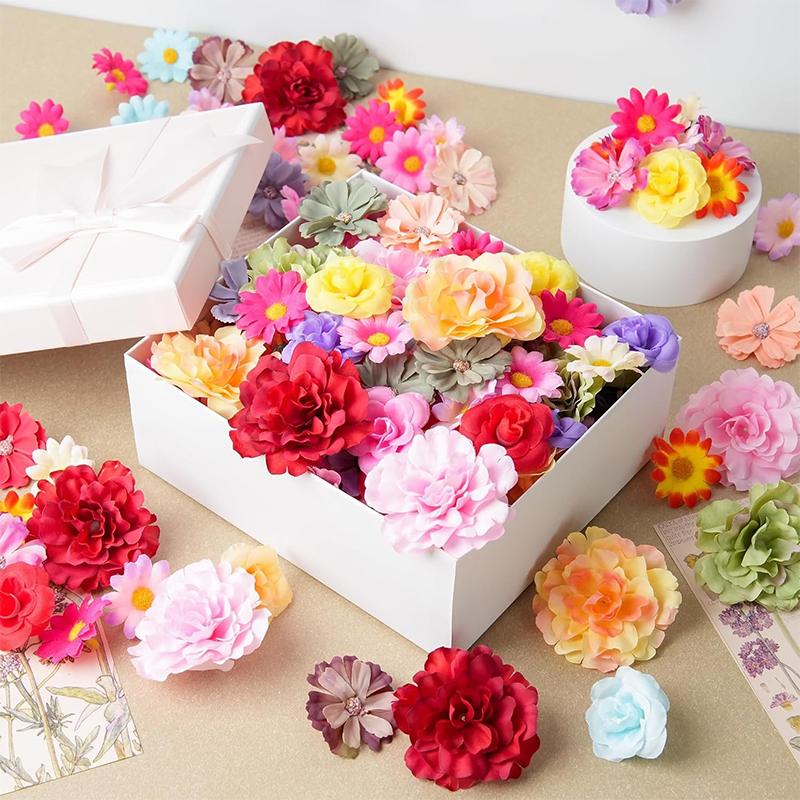 25Pcs 5cm Color Mix Silk Rose Daisy Artificial Flower Bulk for Diy Crafts Wreath Home Wedding Party Hair Cap Dress Decorations
