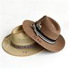 Fashion Black Men'S Summer Straw Woven Fedora Hat Panama Hat Wide Brim Summer Beach Sun Hat Playing Card Accessory