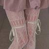 Lolita Lace Fishnet Suspender Socks for Women Sexy Nylon White Mesh Thigh High Stockings White Tights Open Crotch Pantyhose