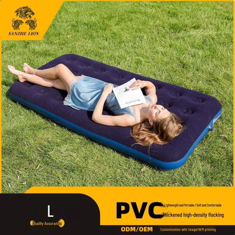 Thickened Portable Inflatable Outdoor Camping Bed - Comfortable Flocking PVC Sleeping Pad for Home or Tent