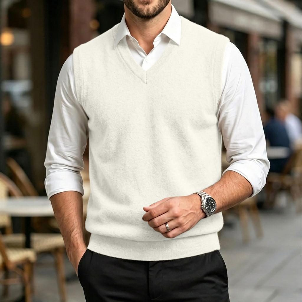 Men's Casual Wool V-Neck Knit Sweater Vest for Commute and Daily Wear