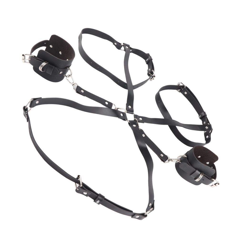 חגורת עור PU עם שרשרת ומנעול אבזם מתכת מתכוונן חגורת מותן קשורה סגנון אופנתי שחור