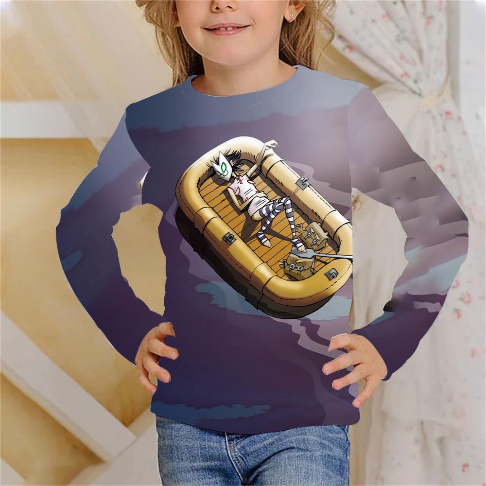 Rock Band Gorillaz Children's 3D Digital Printing Girl Fashion Trend Round Neck Long Sleeved T-shirt