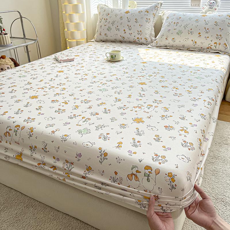 Baumwoll-Spannbettlaken mit Kissenbezug Elastische Bänder Rutschfest Verstellbare Matratzenauflage 120/150/180 für Doppelbett King Queen Bett 3pcs 120x200cm