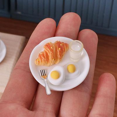 1/12 Puppenhaus Simulation Frühstück Mini Dampfbrötchen Ei Brot Milch Modell Puppenhaus Küchenszene Dekoration Rollenspielzeug