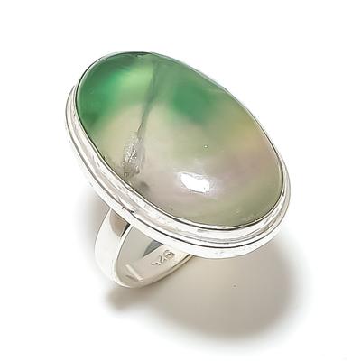 Natural Green Fluorite Gemstone Handmade 925 Sterling Silver Ring Size 8.5 z1A48