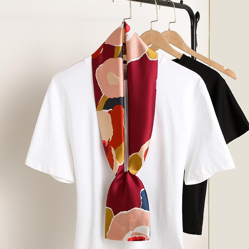 Luxury Ribbon Silk Scarf 15*145Cm Red Headband Neckerchief Foulard Hair Scarfs Neck Tie Lady Skinny Scarves Soft Satin