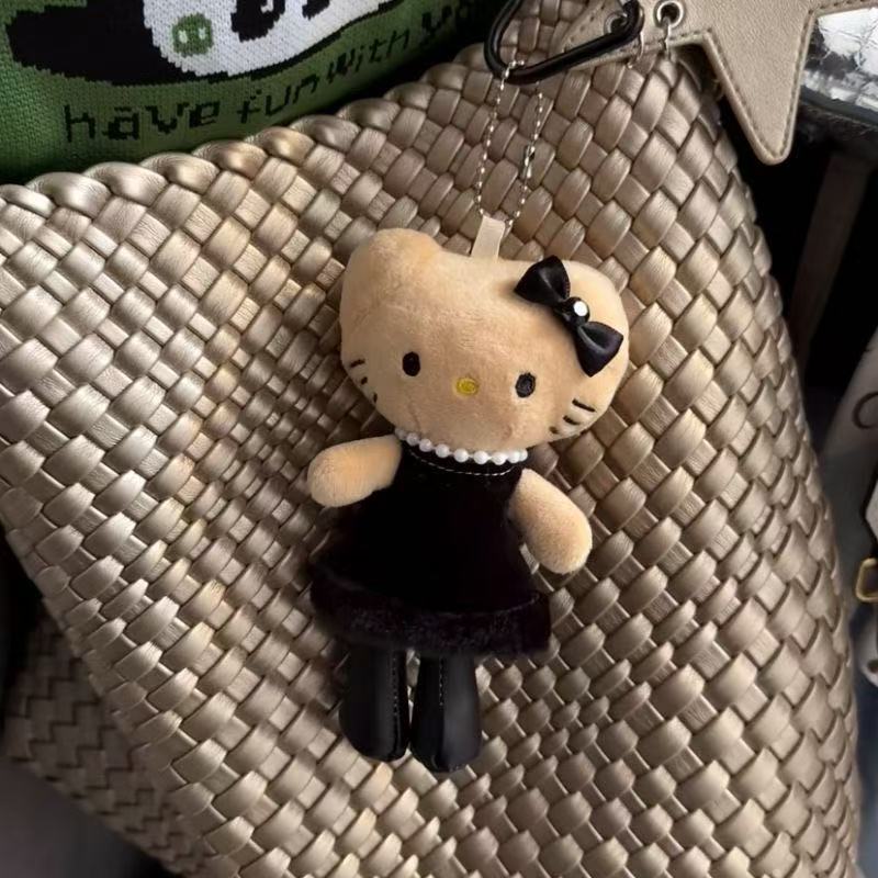 New Hello Kitty Girl Heart Shaped Black Cute Plush Long Legs KT Cat Keychain Women's Handbag Plush Decoration Girl Birthday Gift