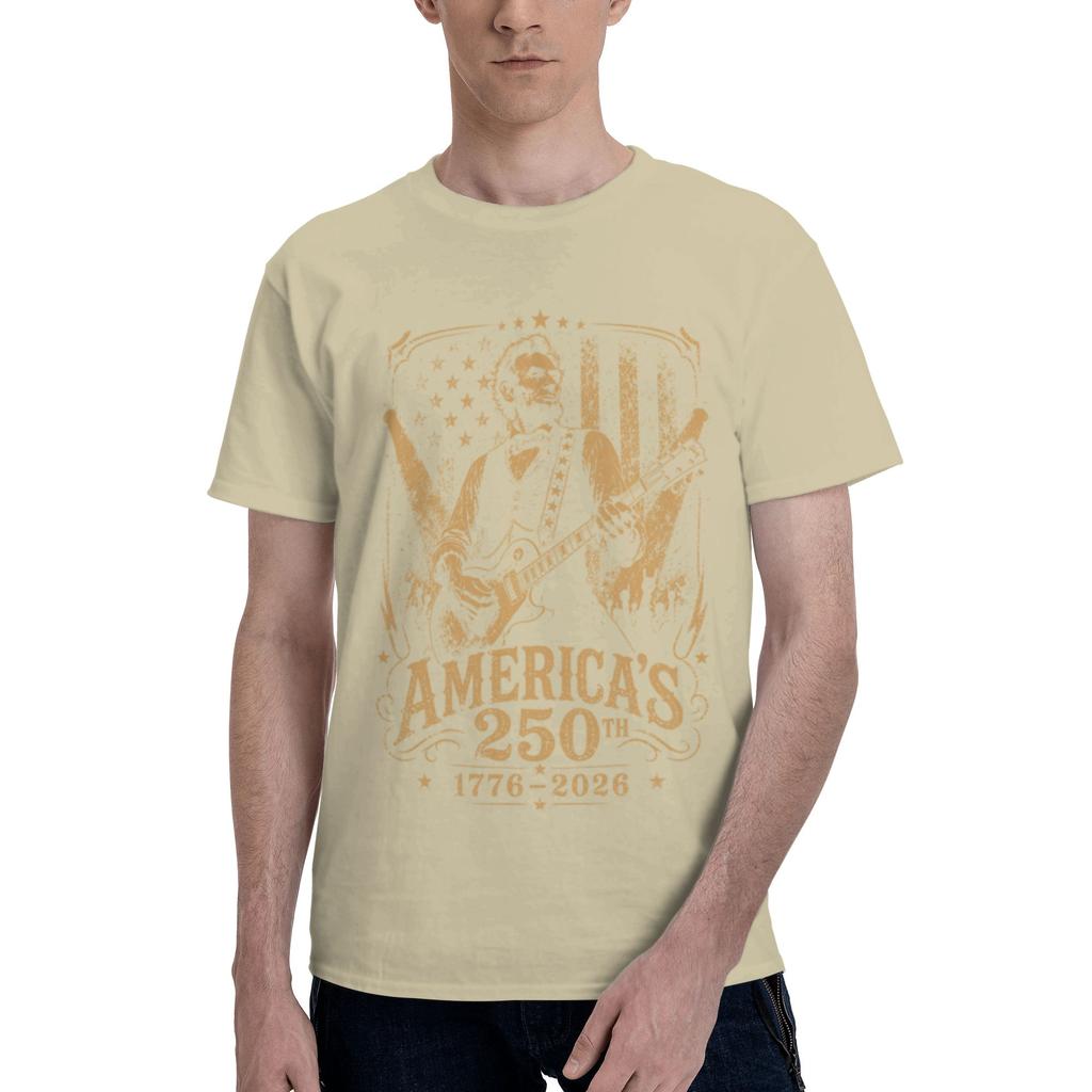 Custom Abraham Lincolns Playing Guitar For Unisex Pure Cotton Tshirt Leisure Tees Short Sleeve 4th July 250th Anniversary Tshirts