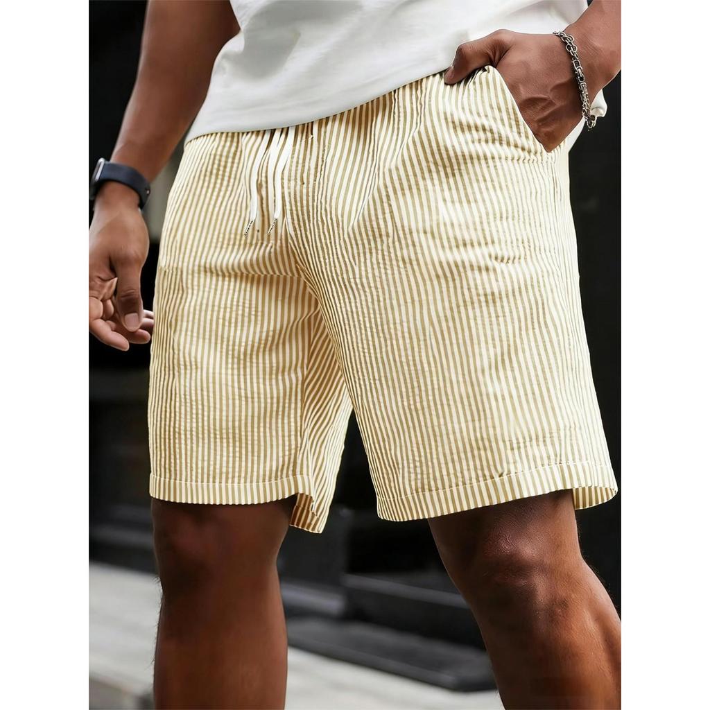 Spring Summer Men's Striped Drawstring Sports Shorts Simple Casual Mid Shorts for Europe America