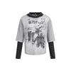Męska Oversize Koszulka z Długim Rękawem z Abstrakcyjnym Wzorem Patchwork w Paski Streetwear Casualowy Top Jesień