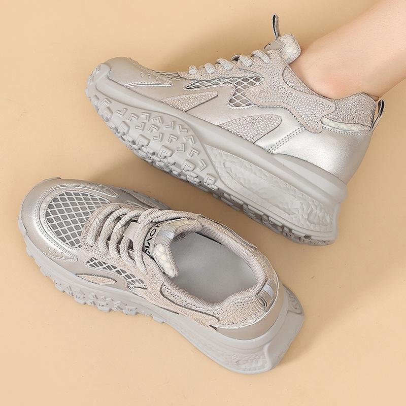 Mesh women's spring and summer new sports low-top breathable single shoes muffin thick-soled dad shoes women