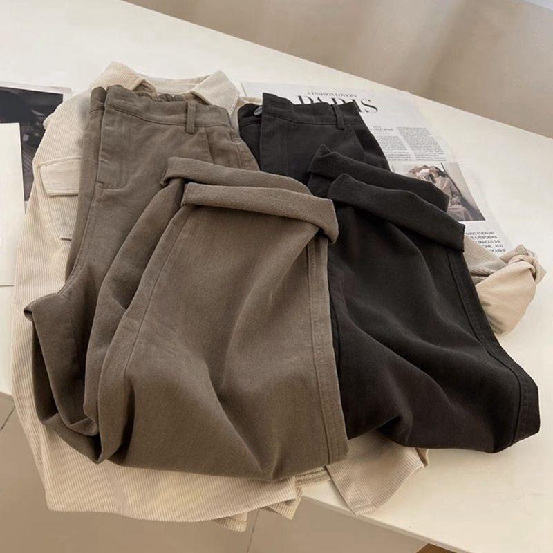 Plus Size High Waist Cargo Pants - Korean Style Loose Fit, Neutral BF Look, Spring Casual Straight Leg for Women, Up To 300 Jin